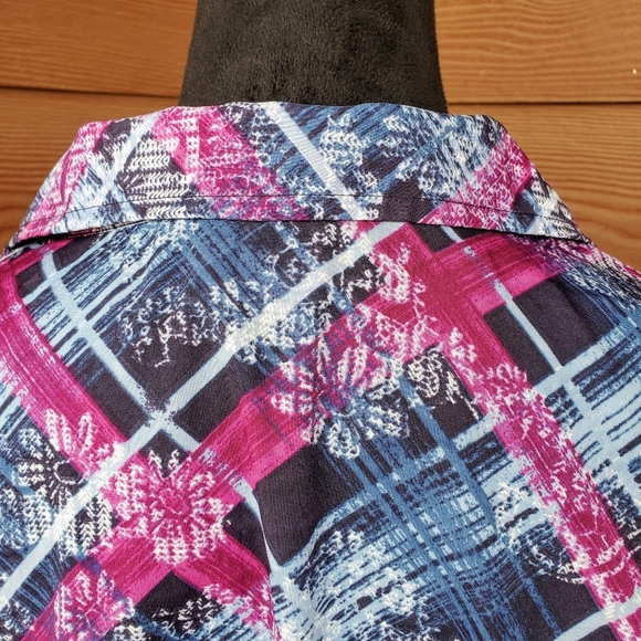 Pappagallo Vintage Abstract Tartan Print Long Sleeve Floral Button Down Shirt - Picture 7 of 16